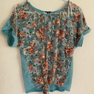 Flower lace printed short sleeve top